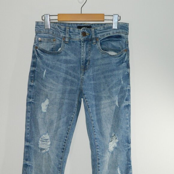 2 fo/$25 AERO Areopostal Men's Unisex Distressed Washed Blue Denim Jeans Size 28 - Picture 4 of 13